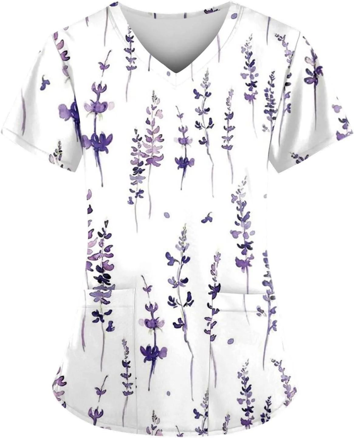 Scrub Tops for Women Short Sleeve Daisy Floral Print Healthcare Top V Neck Nursing Uniforms Workwear with Pocket