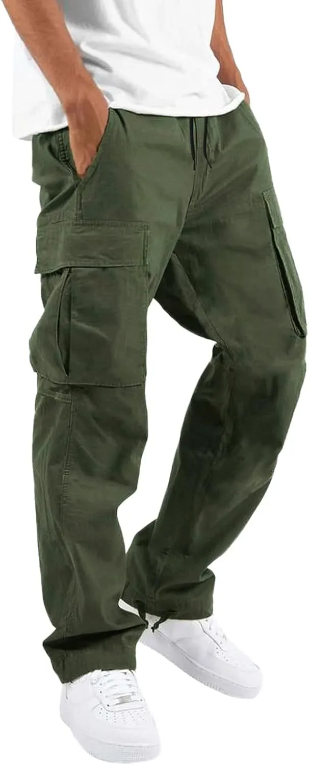 sdbrld Cargo Pants For Men Mens Relaxed Fit Pants Beach Streetwear Baggy Trousers Casual Cargo Pants with Zipper Pockets