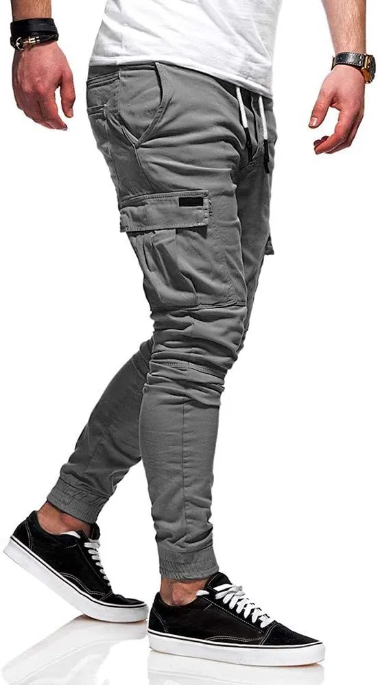 sdbrld Cargo Pants For Men Mens Trendy Outdoor Hiking Joggers Solid Drawstring Recreation Fitness Cargo Pants with Pocket