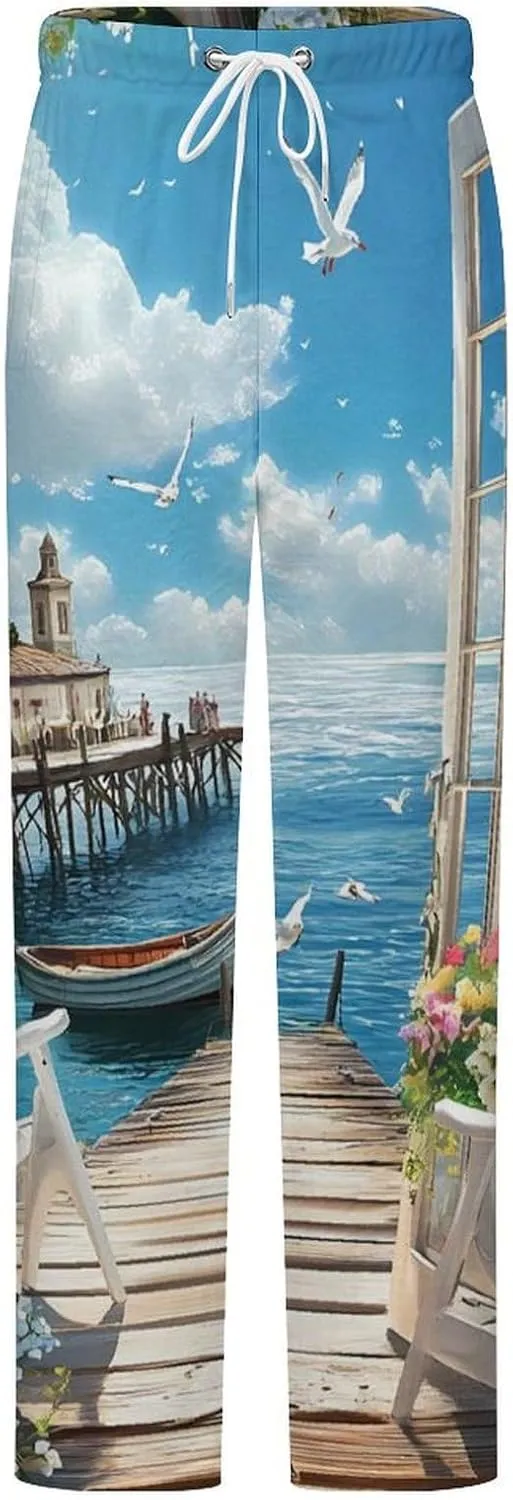 Seaside Boat Scenery Women's Pajama Pants Fleece Warm Pj Bottoms Sleepwear Lounge Pants Loungewear