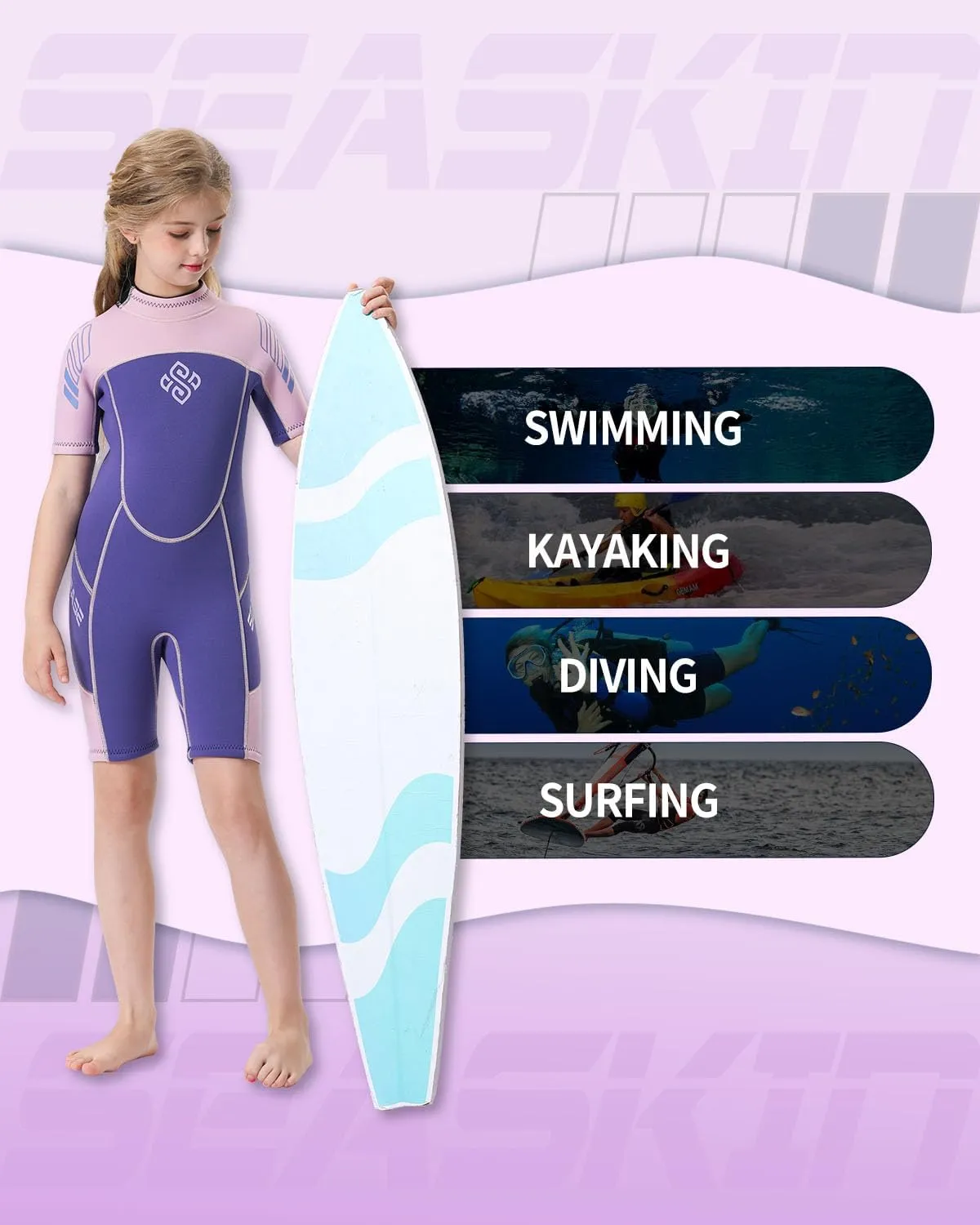 Seaskin Kids Wetsuit for Boys Girls Toddler 3mm Back Zip Thermal Swimsuits