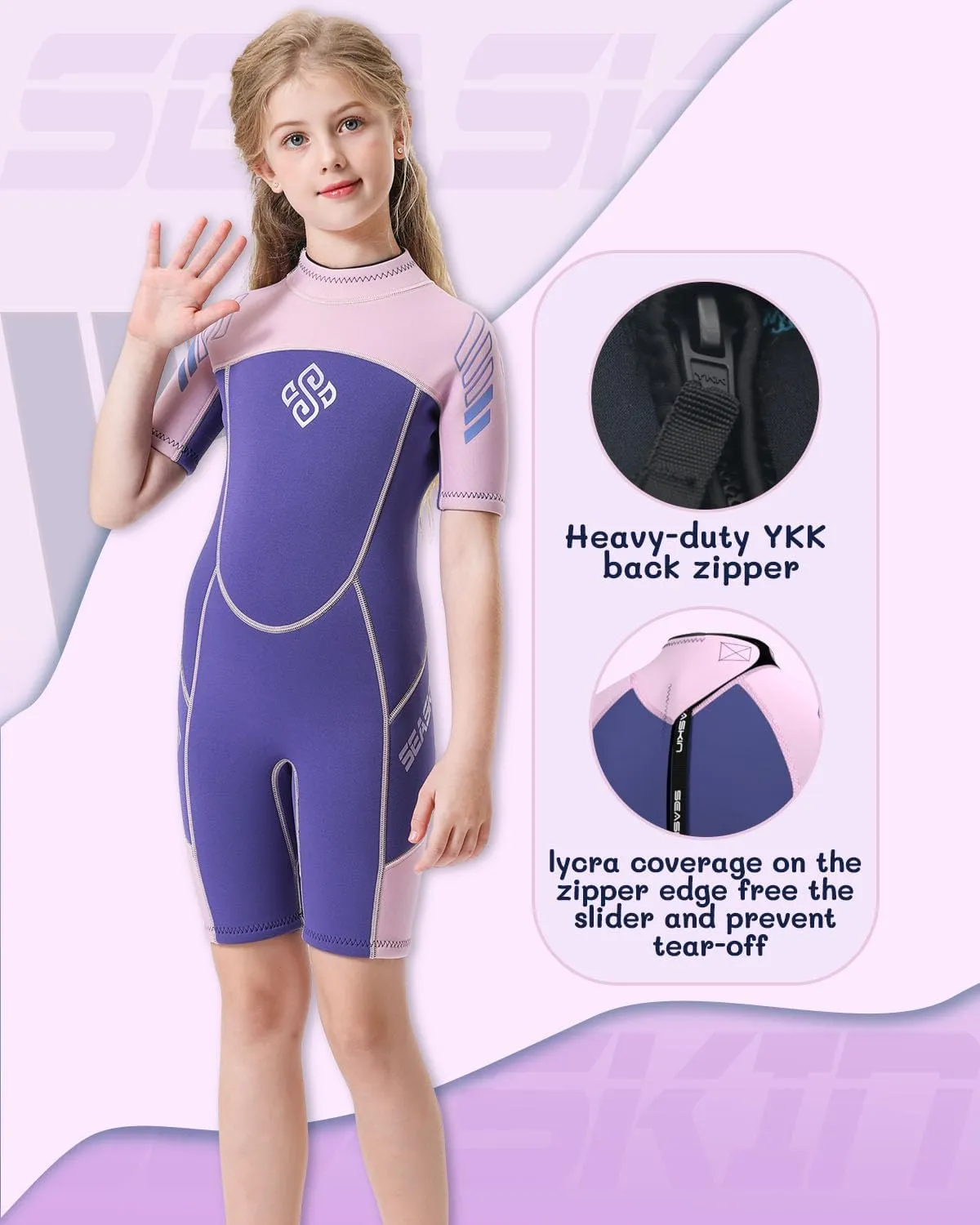 Seaskin Kids Wetsuit for Boys Girls Toddler 3mm Back Zip Thermal Swimsuits