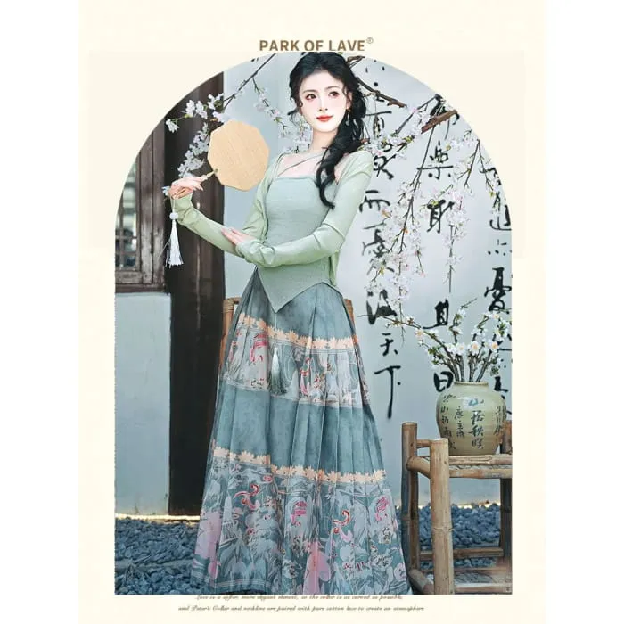 Set: Asymmetrical Plain Camisole Top   Plain Shrug   High Waist Floral Print Midi