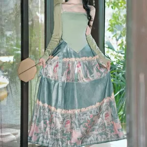 Set: Asymmetrical Plain Camisole Top   Plain Shrug   High Waist Floral Print Midi