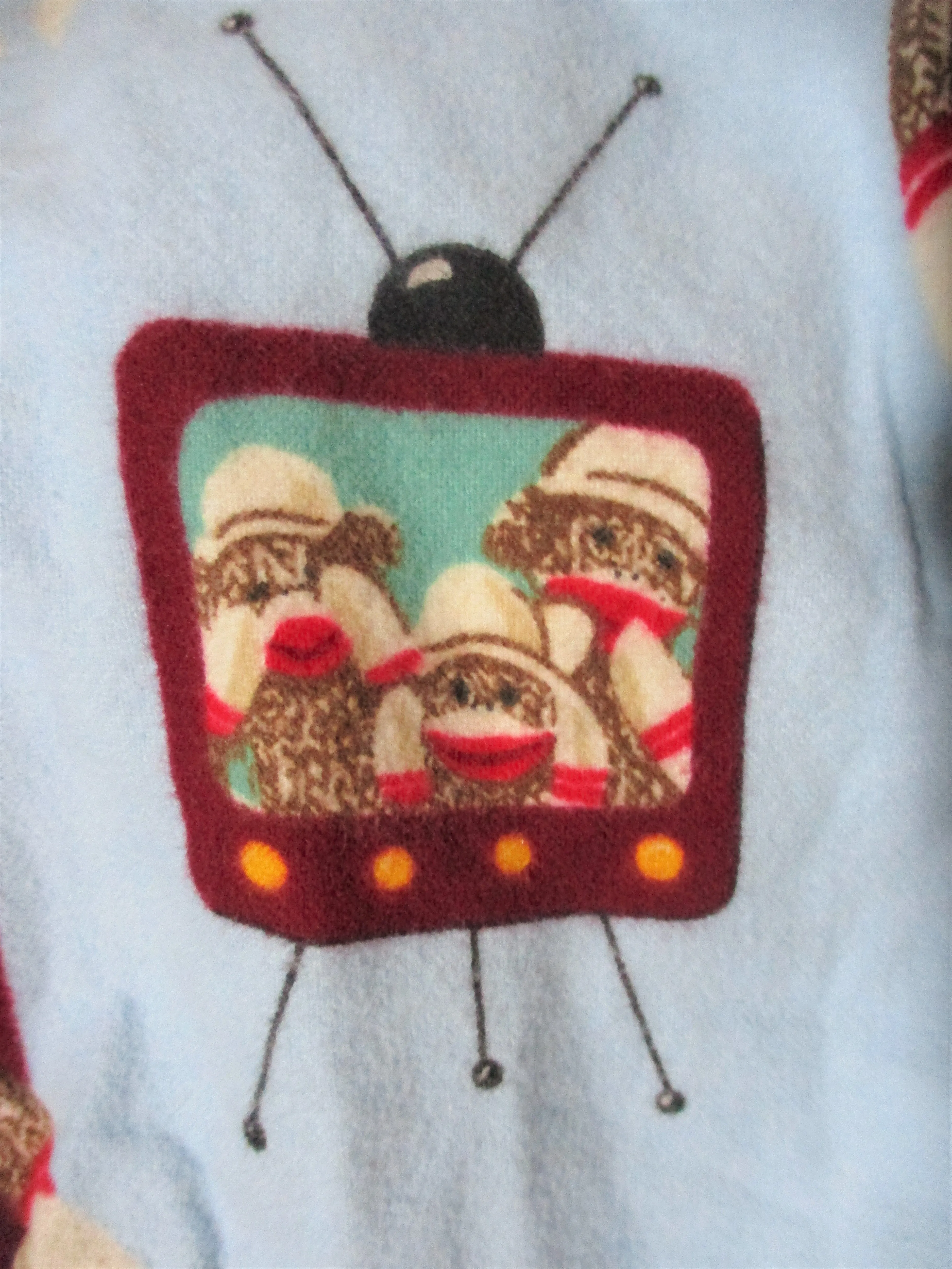 Set NICK & NORA SOCK MONKEY Flannel Pajamas PJs Sleepwear Lounge XXL BLUE