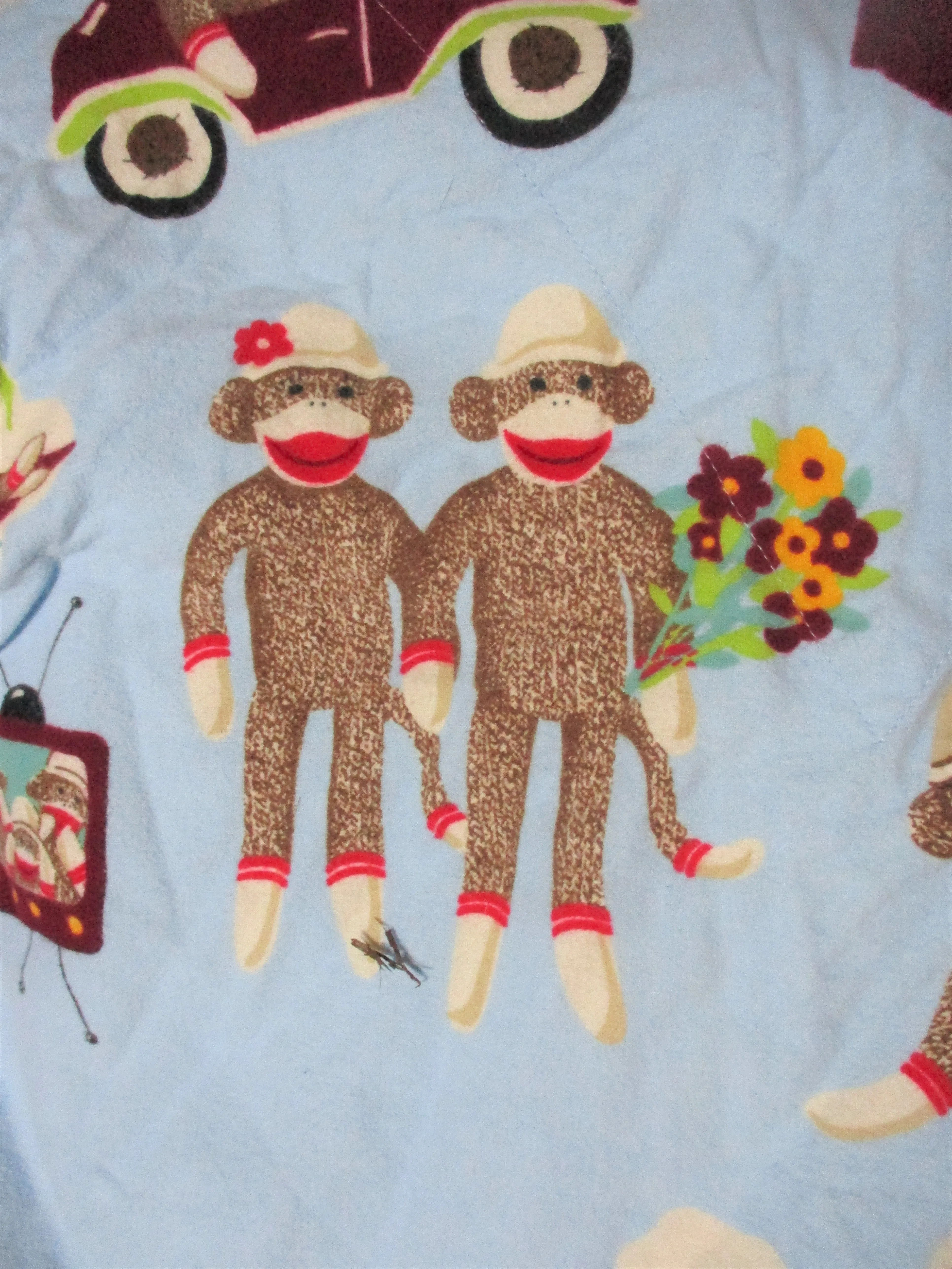 Set NICK & NORA SOCK MONKEY Flannel Pajamas PJs Sleepwear Lounge XXL BLUE