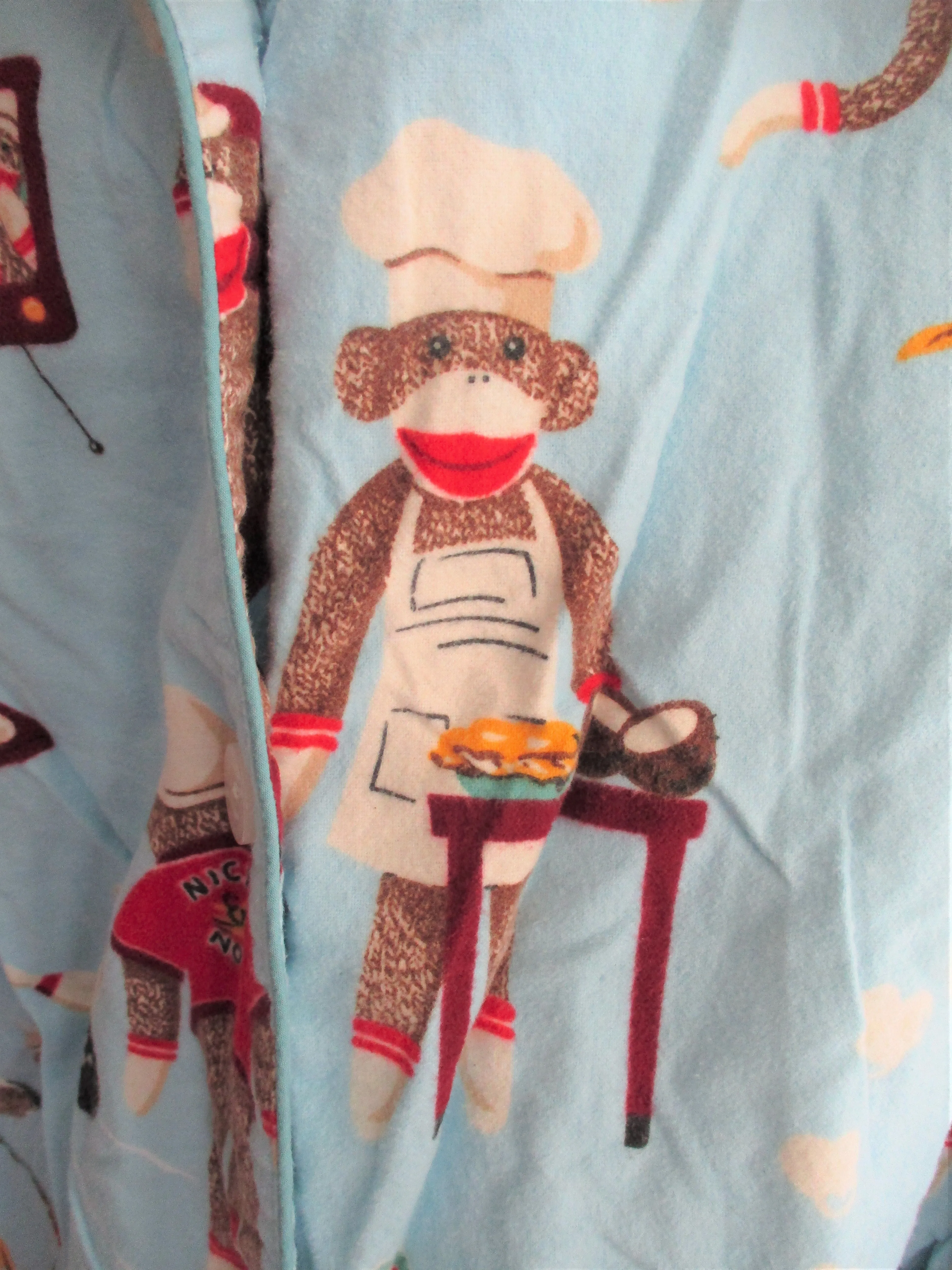 Set NICK & NORA SOCK MONKEY Flannel Pajamas PJs Sleepwear Lounge XXL BLUE