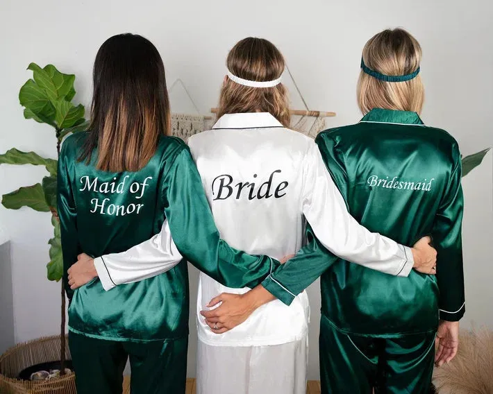 Set of 13 Bridesmaids Pajamas, Custom Wedding Satin Pajamas  - Long   Long