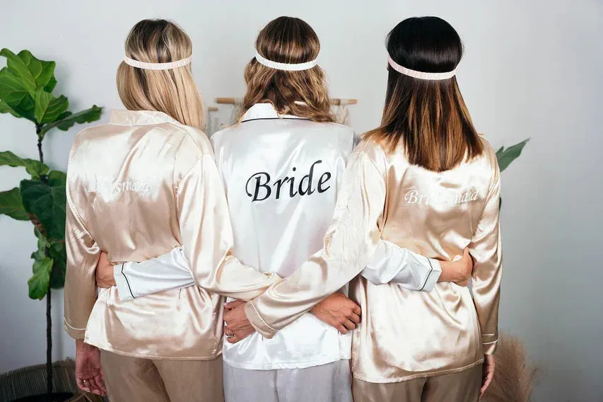 Set of 13 Bridesmaids Pajamas, Custom Wedding Satin Pajamas  - Long   Long