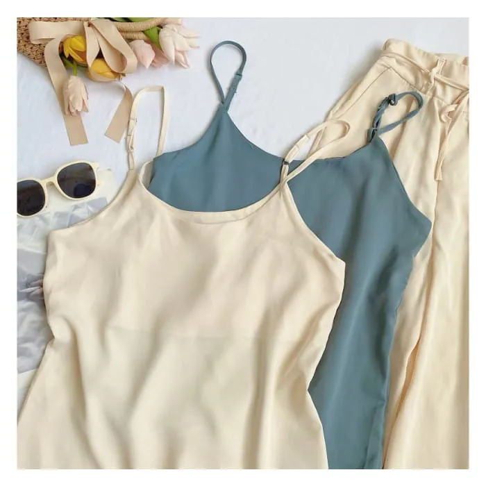 Set: Plain Camisole Top   High Waist Wide Leg Pants