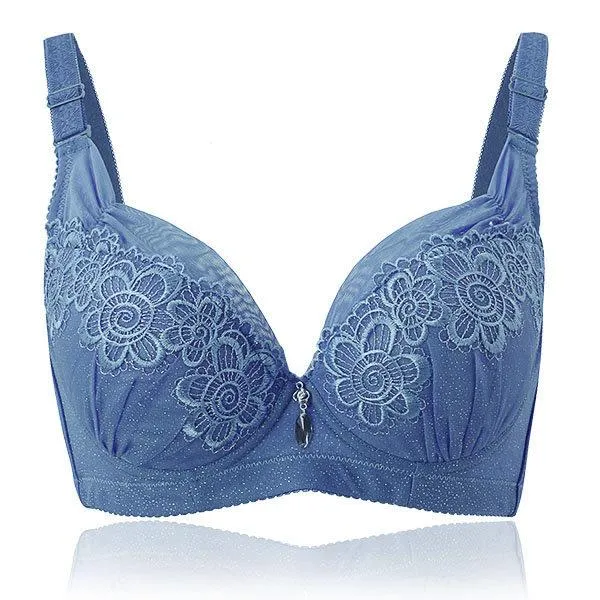Sexy Deep V Embroidery Ultrathin Bras Gather Push Up Underwire Brassiere