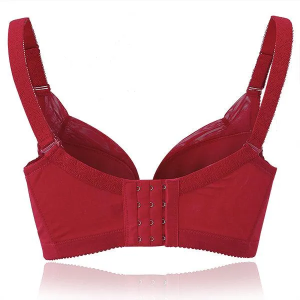 Sexy Deep V Embroidery Ultrathin Bras Gather Push Up Underwire Brassiere