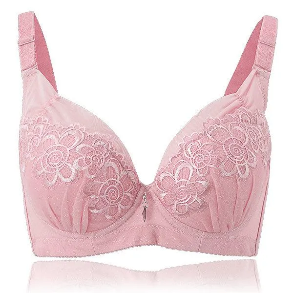 Sexy Deep V Embroidery Ultrathin Bras Gather Push Up Underwire Brassiere