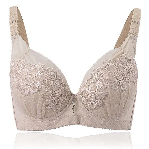 Sexy Deep V Embroidery Ultrathin Bras Gather Push Up Underwire Brassiere
