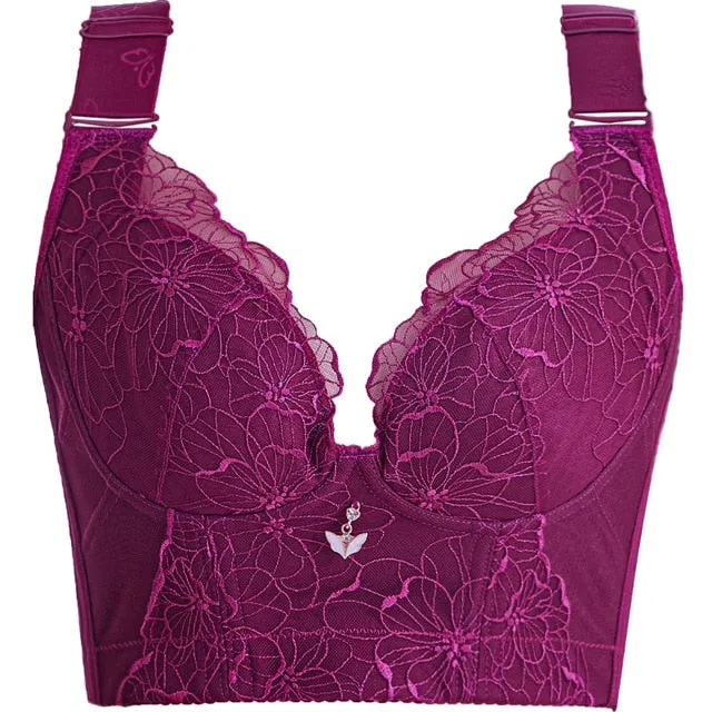 Sexy Embroidery Bra for Women – Lace Bralette, Thin Push-Up, Backless, Plus Size Solid Bra, C-D Cup Lingerie