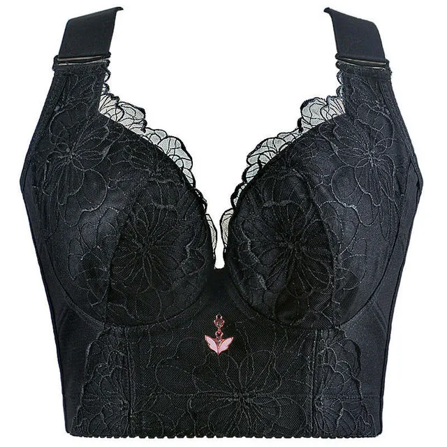 Sexy Embroidery Bra for Women – Lace Bralette, Thin Push-Up, Backless, Plus Size Solid Bra, C-D Cup Lingerie