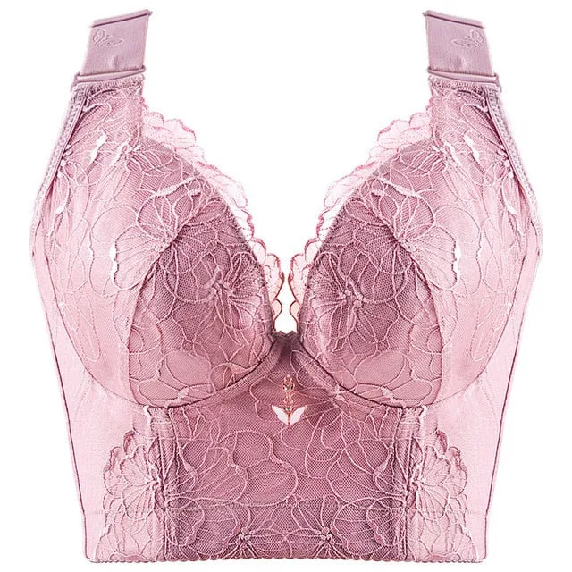 Sexy Embroidery Bra for Women – Lace Bralette, Thin Push-Up, Backless, Plus Size Solid Bra, C-D Cup Lingerie