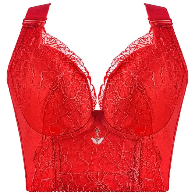Sexy Embroidery Bra for Women – Lace Bralette, Thin Push-Up, Backless, Plus Size Solid Bra, C-D Cup Lingerie
