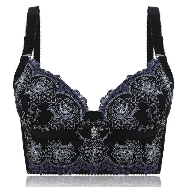 Sexy Embroidery Lace-trim Deep plunge Gather Push Up Soft Bras