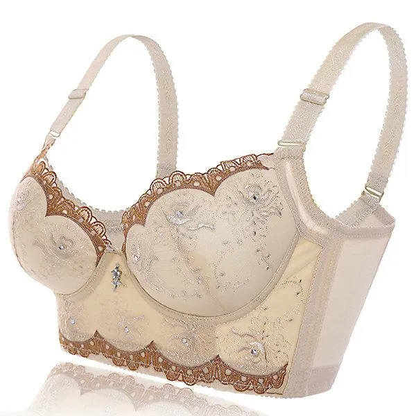 Sexy Embroidery Lace-trim Deep plunge Gather Push Up Soft Bras