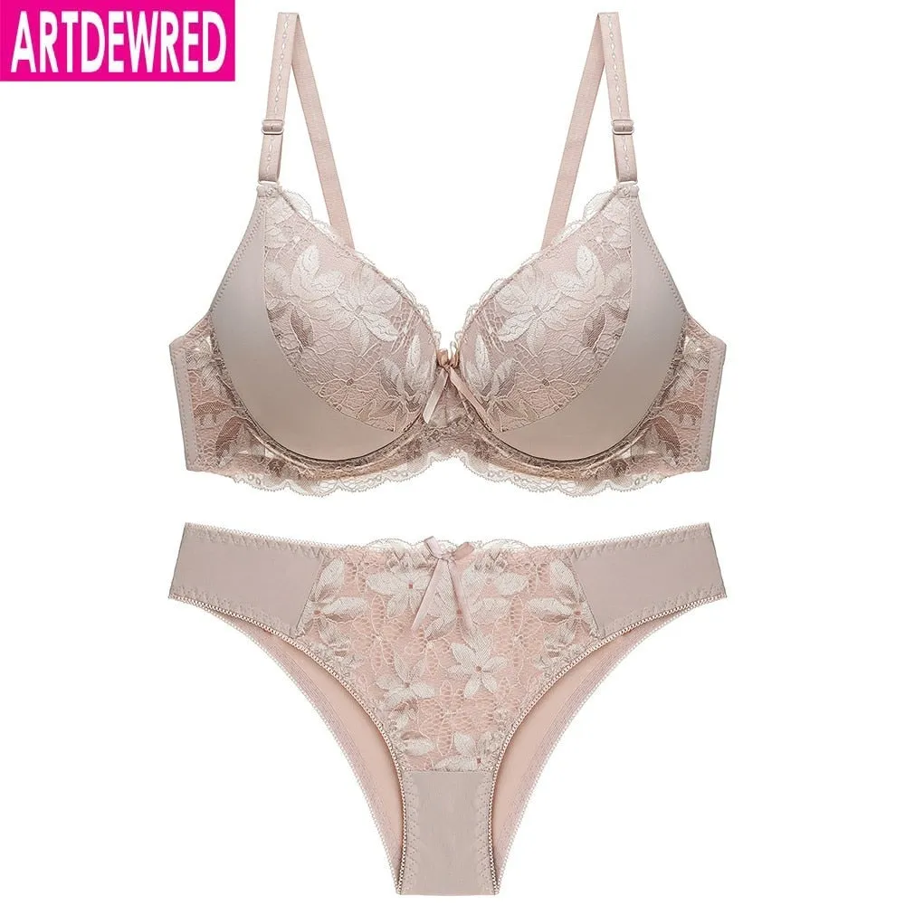 Sexy Lace Big Size Bra Set Plus Size Push Up Bra Brief Set C D Cup Brassiere Panty Set