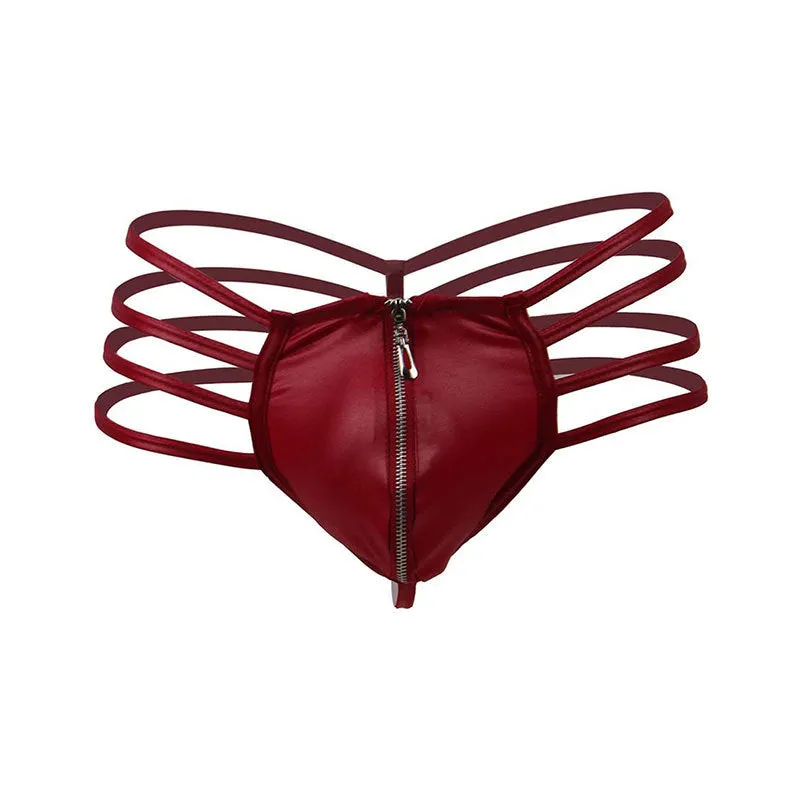 Sexy Leather Zipper Style Men's Thong