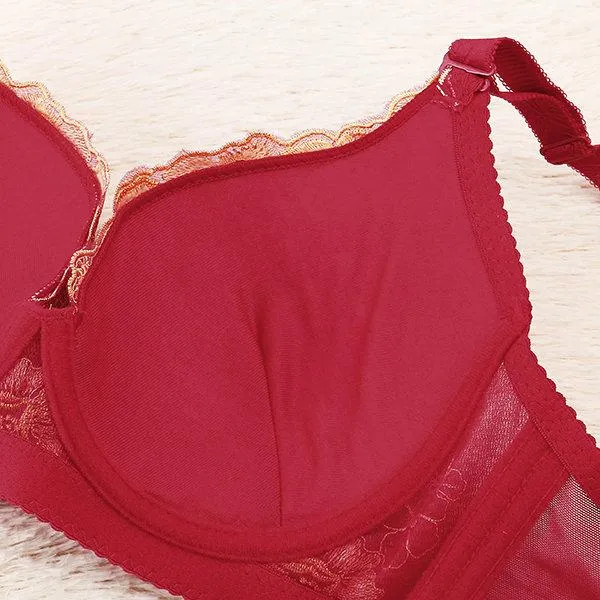 Sexy Push Up Lightly Lined Gather Breathable Embroidered Bras