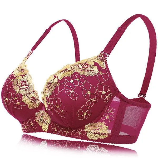 Sexy Push Up Lightly Lined Gather Breathable Embroidered Bras