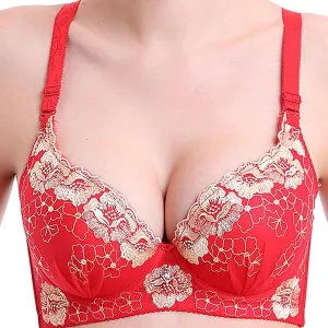 Sexy Push Up Lightly Lined Gather Breathable Embroidered Bras