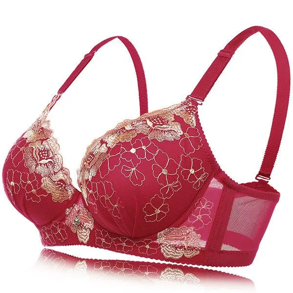 Sexy Push Up Lightly Lined Gather Breathable Embroidered Bras
