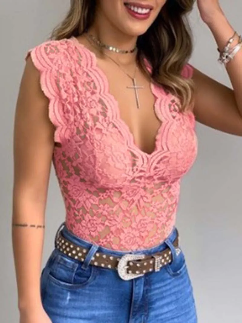 Sexy Slim Lace V-neck Sleeveless Tops Vest