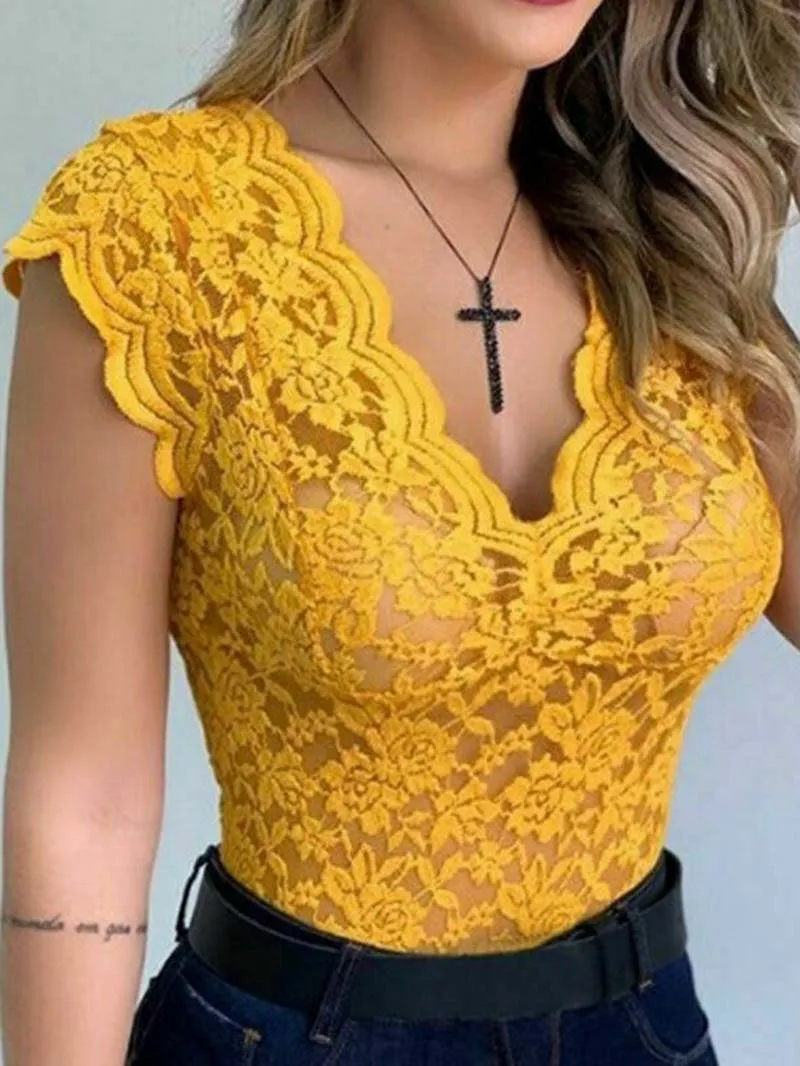 Sexy Slim Lace V-neck Sleeveless Tops Vest