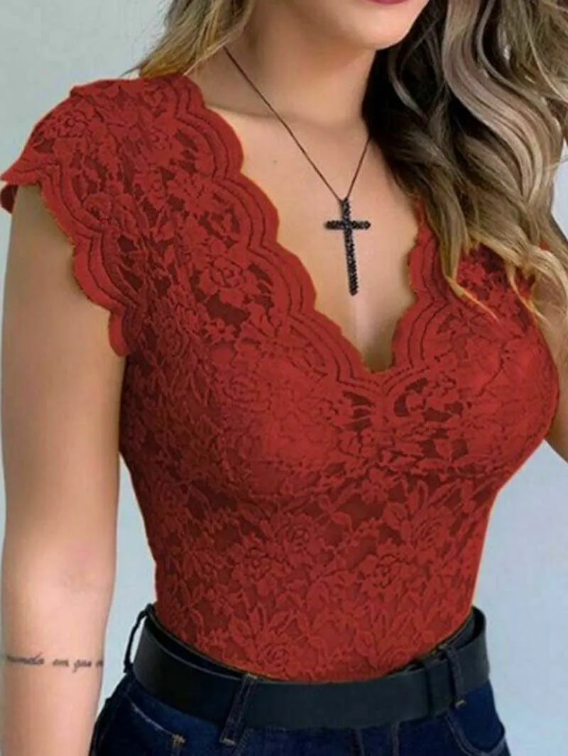 Sexy Slim Lace V-neck Sleeveless Tops Vest