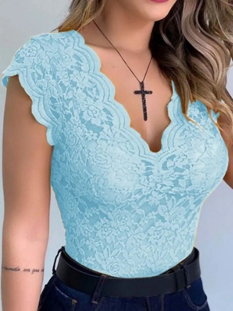 Sexy Slim Lace V-neck Sleeveless Tops Vest
