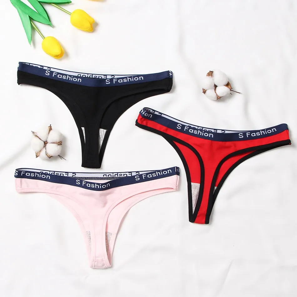 Sexy Women's Low-Rise G-String Cotton Thong With Letter Pattern