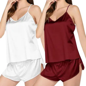 SHAOBGE 2 PC Silk Pajamas for Women 2024 Fall Casual Sexy Sleepwear Plus Size Soft Loungwear Lingerie Fashion Cami Pjs Set