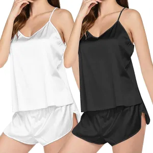 SHAOBGE 2 PC Silk Pajamas for Women 2024 Fall Casual Sexy Sleepwear Plus Size Soft Loungwear Lingerie Fashion Cami Pjs Set