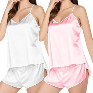 SHAOBGE 2 PC Silk Pajamas for Women 2024 Fall Casual Sexy Sleepwear Plus Size Soft Loungwear Lingerie Fashion Cami Pjs Set