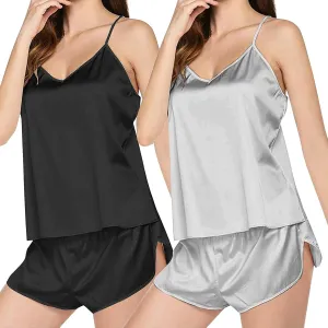 SHAOBGE 2 PC Silk Pajamas for Women 2024 Fall Casual Sexy Sleepwear Plus Size Soft Loungwear Lingerie Fashion Cami Pjs Set