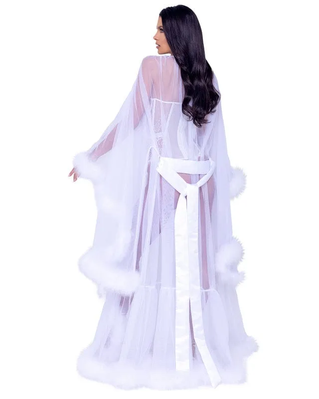 Sheer White Marabou Hollywood Glam Luxury Robe Lingerie