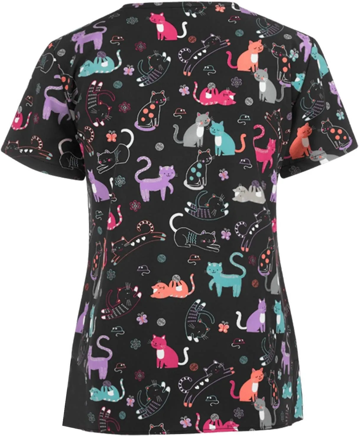 Short Sleeve Tops for Ladies Fall Summer Vneck Print Loose Fit Work Scrub Kawaii Tops Blouses Shirts Women 2025