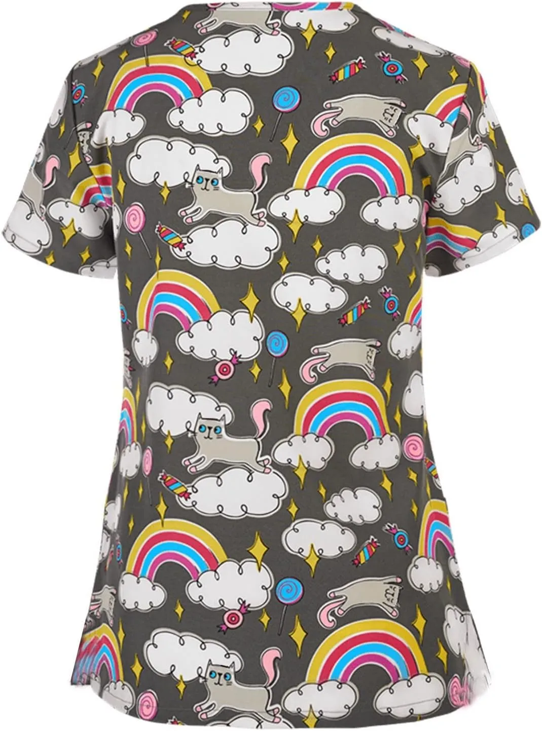 Short Sleeve Tops for Ladies Fall Summer Vneck Print Loose Fit Work Scrub Kawaii Tops Blouses Shirts Women 2025