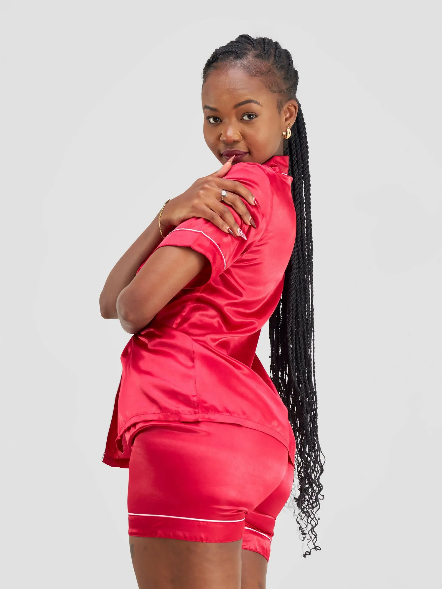 Silk Pajama Short Set - Red