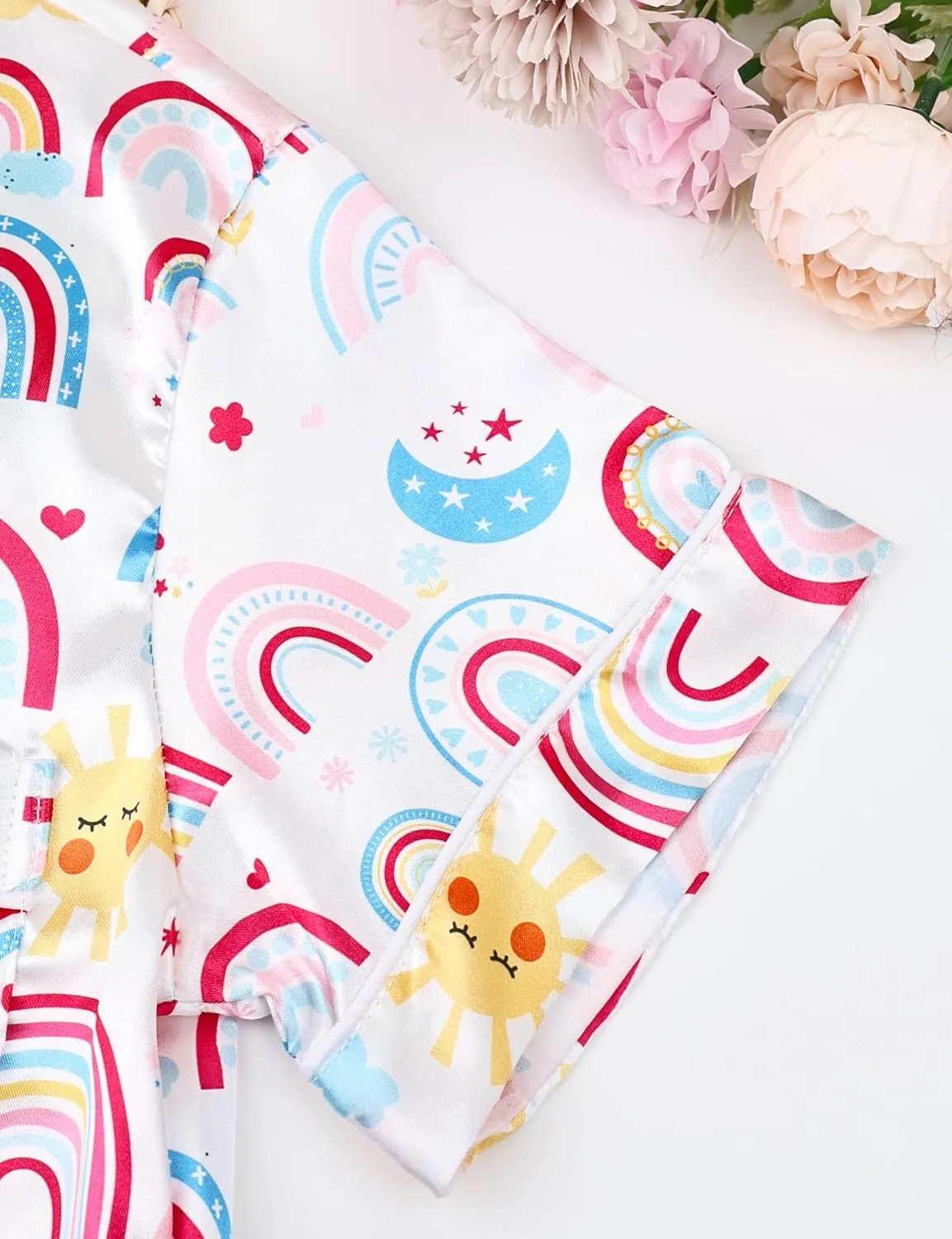 Silk Pajamas for Girls Satin Pajama Kids 4 Pieces Girls Button-down Pjs Set with Eye Mask Headband Scrunchie