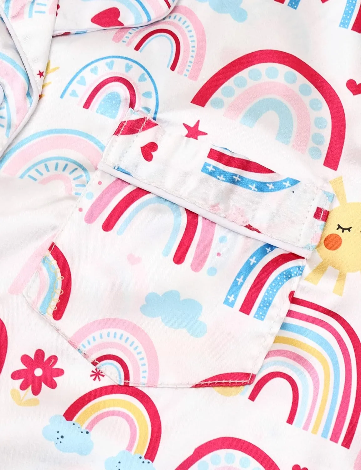 Silk Pajamas for Girls Satin Pajama Kids 4 Pieces Girls Button-down Pjs Set with Eye Mask Headband Scrunchie
