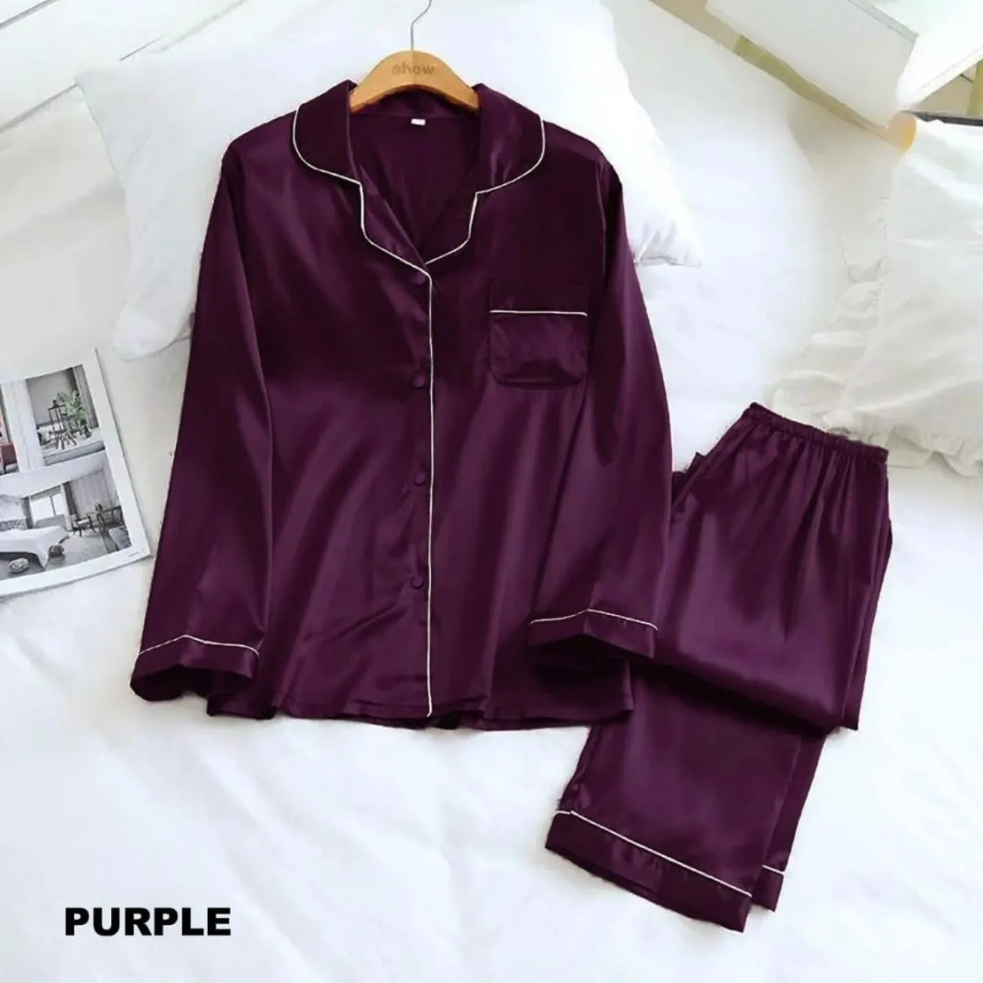 Silk Pijama Sets Sleepwear Long-Sleeve Ice Silk Night Wear