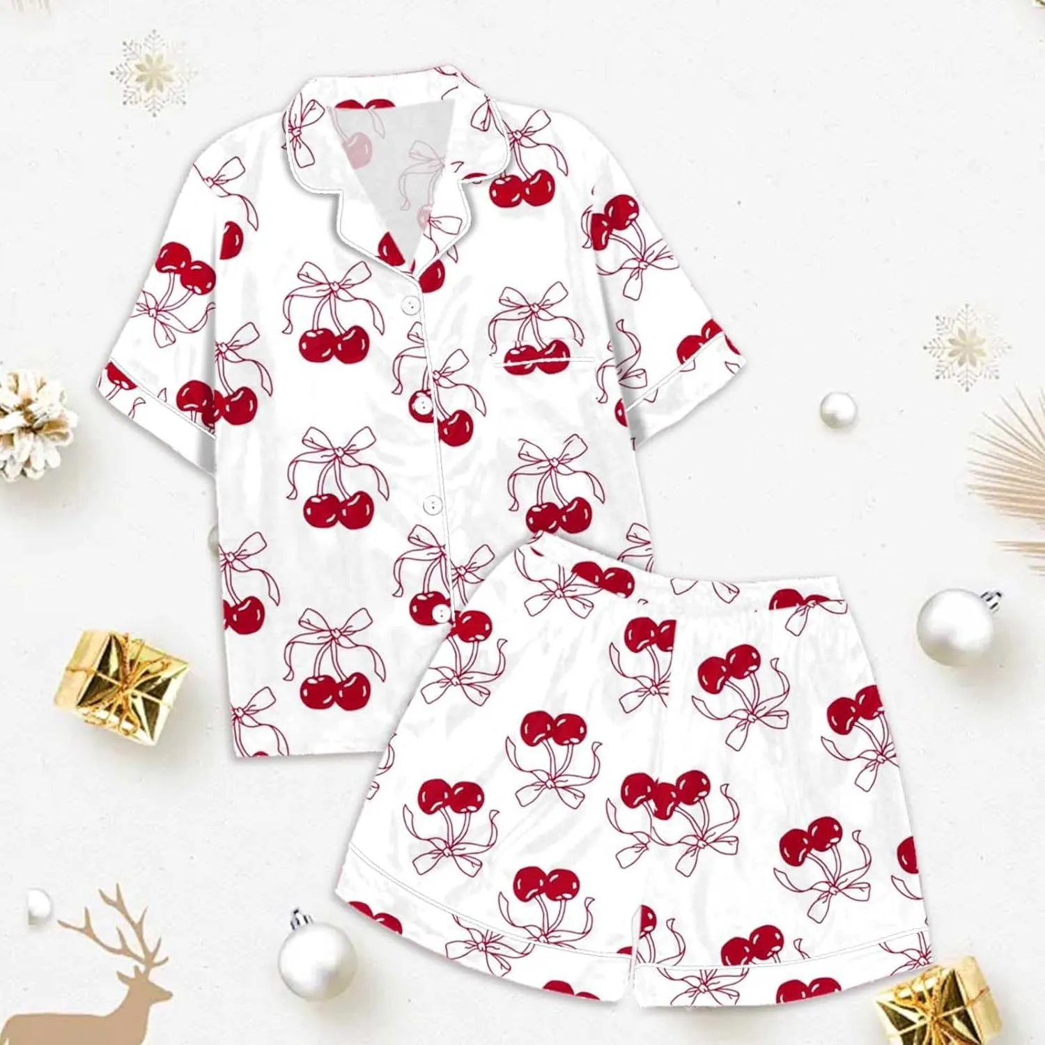 Silk Satin Pajamas Cute Bow Coquette Pajama Set 2 Piece Button Up Pjs Shirts Shorts Sets Sleepwear Loungewear 2-13 Years