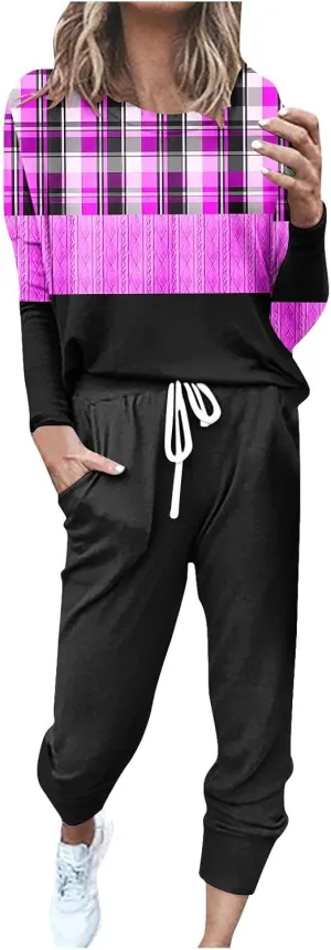 Silk Satin Pajamas Set Women Women's Two Outfit Long Sleeve Crewneck Pullover Tops and Long Pants Tracksuit Camisole