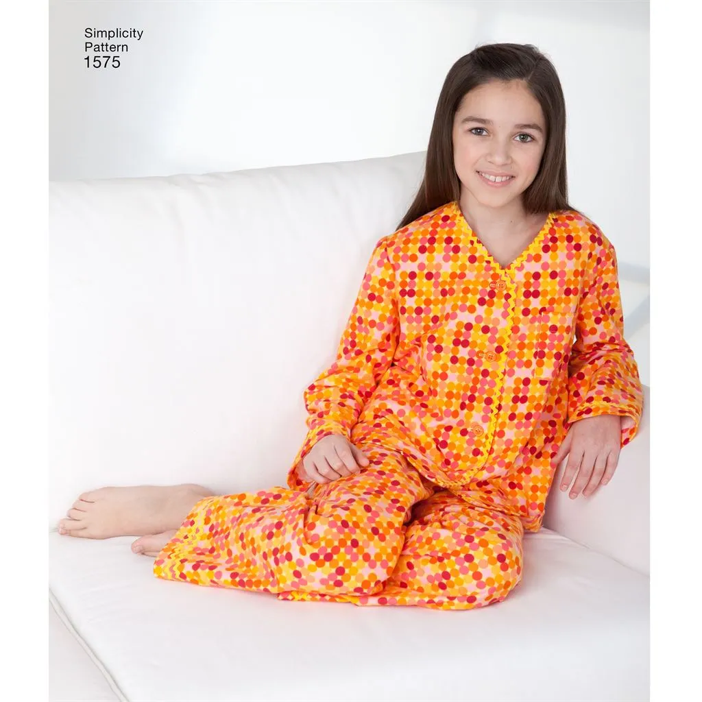 Simplicity Pattern 1575 Child's, Girl's and Boy's Loungewear
