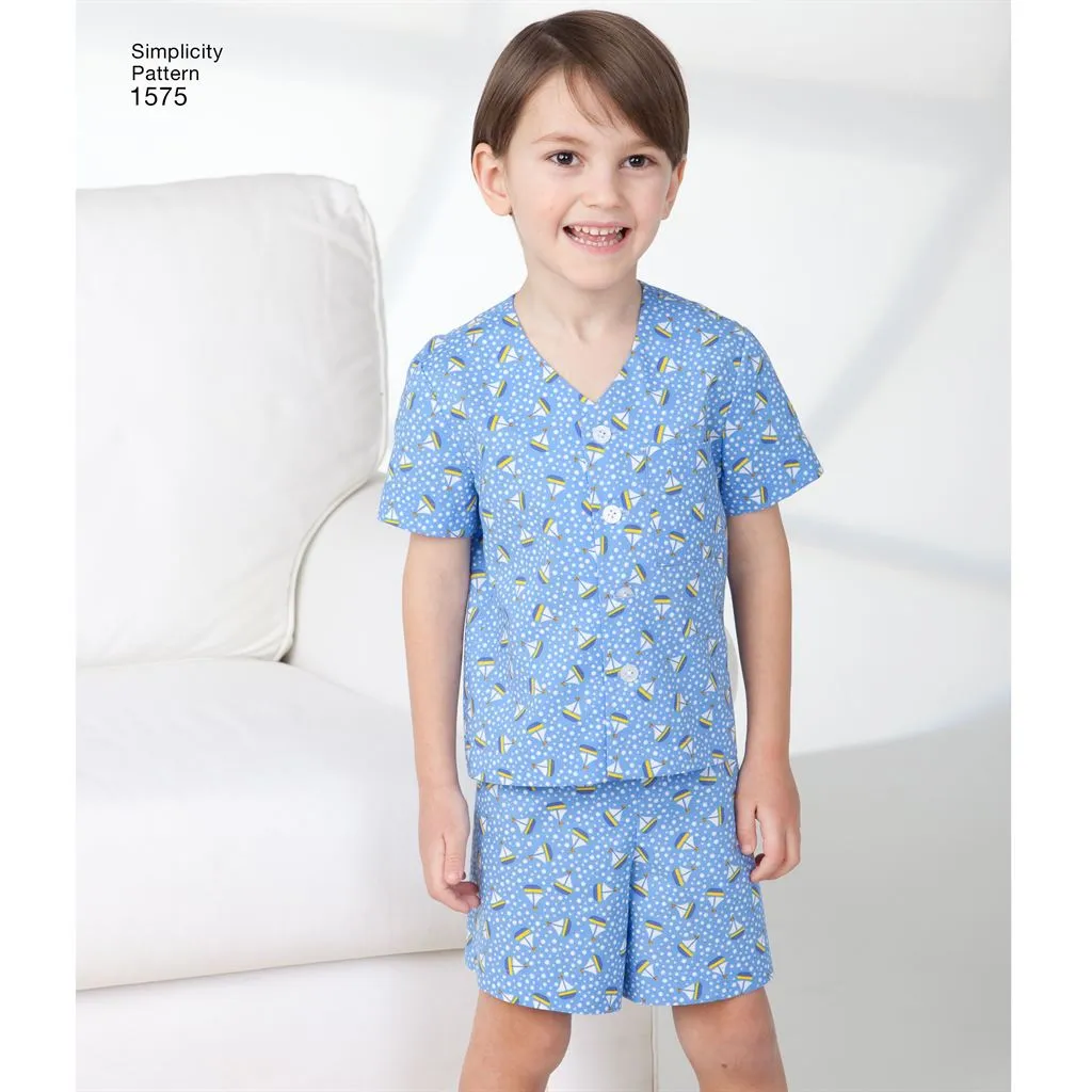 Simplicity Pattern 1575 Child's, Girl's and Boy's Loungewear